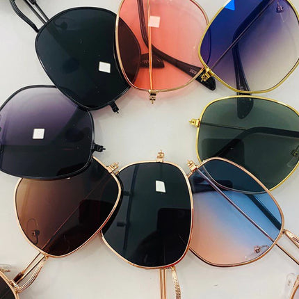 Óculos de Sol Hexagonal Lente Preta com Proteção Uv400 Feminino