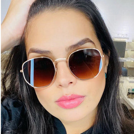 Óculos de Sol Hexagonal Lente Preta com Proteção Uv400 Feminino